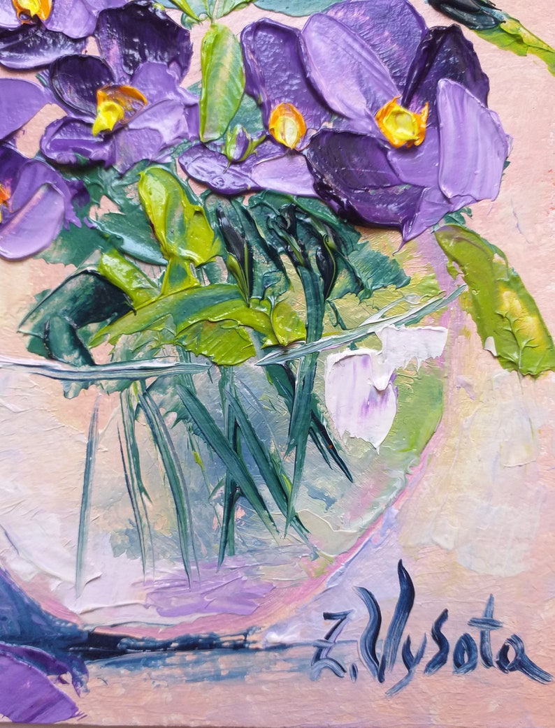 Pansy Painting Flowers Original Art Small Oil Painting Floral Still Life Impasto Artwork 6 by 6 by ZinaPainting image 5