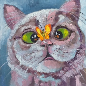 Peinture de chat gris, oeuvre d'art originale pour animaux de compagnie, peinture à l'huile pour animaux de compagnie, art mural chaton tigré, oeuvre d'art réalisée sur commande impressionnisme par ZinaPainting