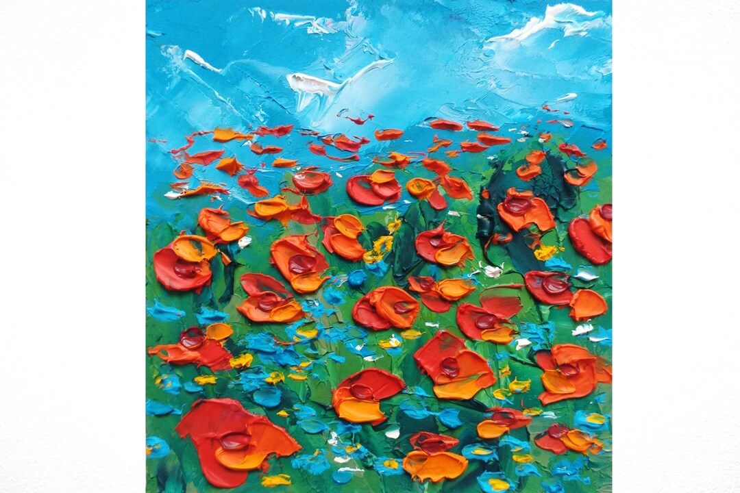 Red Poppy Painting Floral Original Art Landscape Oil Painting Small ...