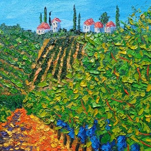 Vineyard Painting Tuscany Landscape Original Art Impasto Oil Painting Canvas Tuscany Wall Art Italy Artwork Impressionism by ZinaPainting
