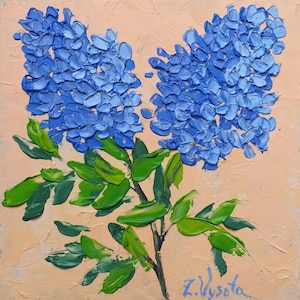 Lilac Painting Flowers Original Art Bouquet Oil Painting Floral Still Life Lilac Impasto Artwork Blue Flowers Gifts 6&quot; by 6&quot; by ZinaPainting