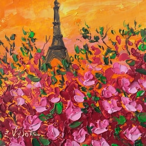 Paris Painting Eiffel Tower Original Art Cityscape Oil Painting Impressionism Impasto Artwork Travel Gifts Wall Art 6&quot; by 6&quot; by ZinaPainting