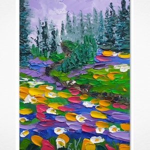 Colorado Painting Pine Tree Original Art Small Landscape Oil Painting Colorado National Park Impasto Artwork 7" by 5" by ZinaPainting