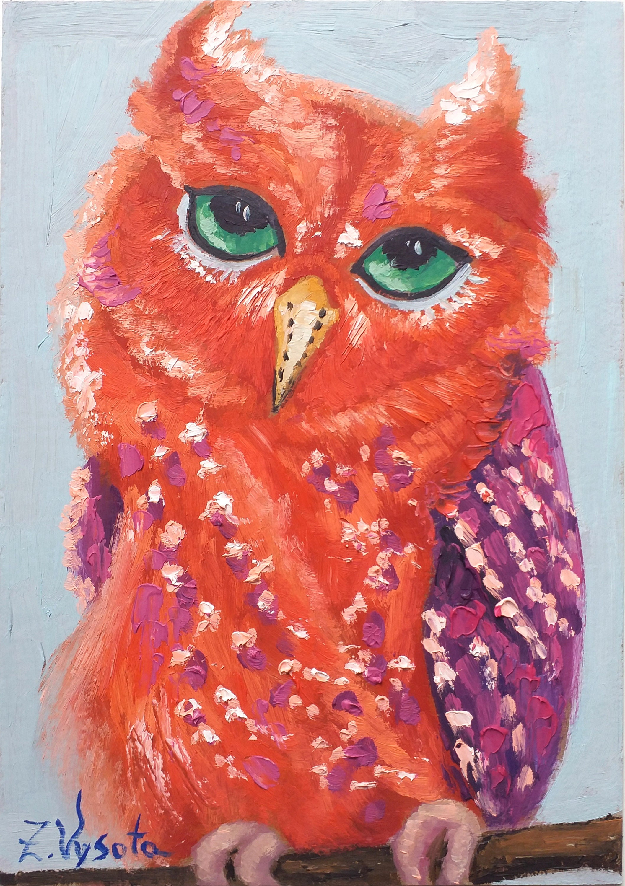 Red Owl Painting Bird Portrait Oil Painting Owl Wall Art Animal Artwork Wildlife Bird Oil Original Art 8"x 6" by ZinaPainting