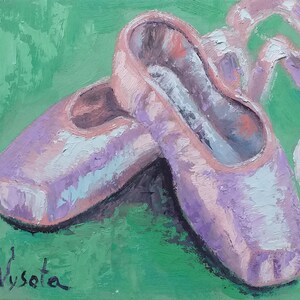 Ballet Shoes Painting Pointe Original Art Small Oil Gifts Colorful Ballet Shoes Artwork Impressionism Wall Art 7&quot; by 5&quot; by ZinaPainting