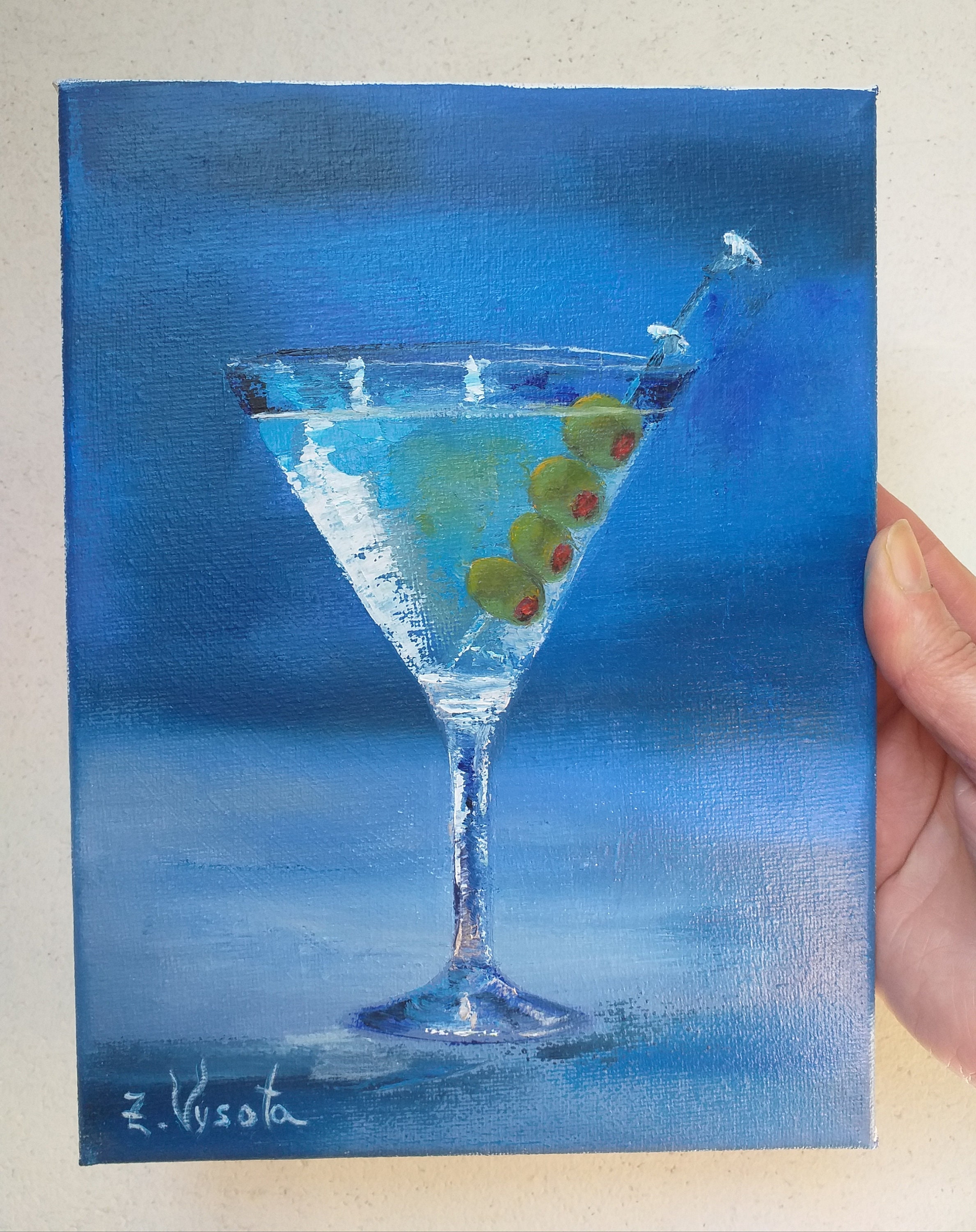 Martini Painting Cocktail Original Art Bar Oil Painting Canvas Martini