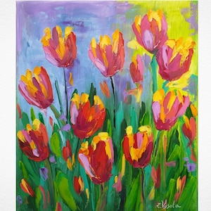Rosa Tulpe Malerei Floral Original Kunst Blumen Ölgemälde Leinwand Tulpen Impasto Öl Kunstwerk Blumenstrauß 12 &quot;von 9&quot;by ZinaPainting