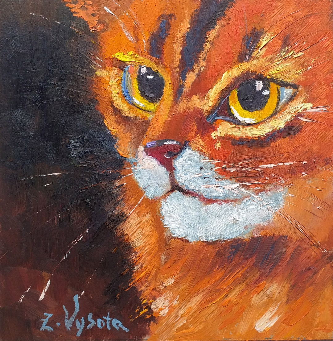 Ginger Cat Painting Animal Original Art Pet Oil Painting Kitten Wall Art Tabby Cat Artwork 6 by
