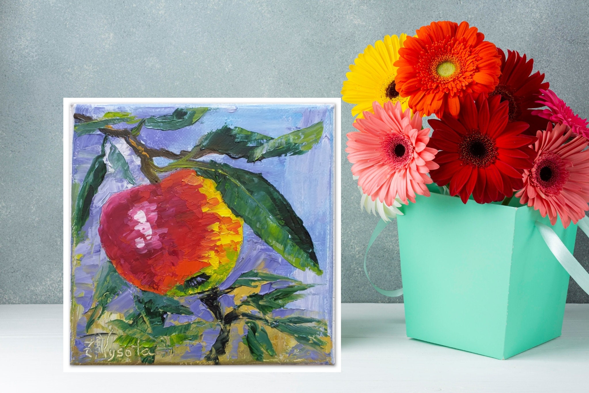 Apple Painting Impasto Original Art Fruit Oil Painting on Etsy