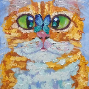 Pintura de gato, arte original de mascota, pintura al óleo de gato jengibre, arte mural de gatito, obra de arte de gato atigrado, regalos de animales, decoración artística, 15 x 20 cm, de ZinaPainting