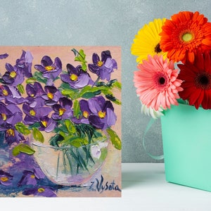 Pansy Painting Flowers Original Art Small Oil Painting Floral Still Life Impasto Artwork 6 by 6 by ZinaPainting image 9