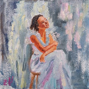 Angel Painting Portait Original Art Small Oil Painting Angel Woman Wall Art Colorful Artwork Impressionism Gift Art 6&quot; by 6&quot; by ZinaPainting