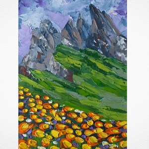 Colorado Painting Rocky Mountain Original Art Landscape Oil Painting Wildflower Wall Art Impasto Travel Gift Artwork 9" by6" by ZinaPainting