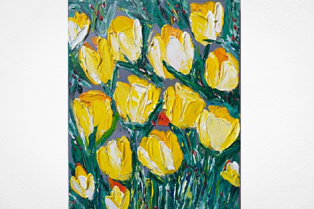 Tulip Painting Floral Still Life Impasto Original Acrylic Art 10"x8 ...
