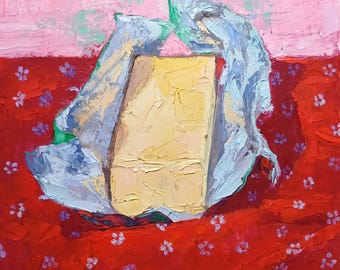 Irish Butter Painting Original Kitchen Still Life Food Impasto Original Art Cardboard