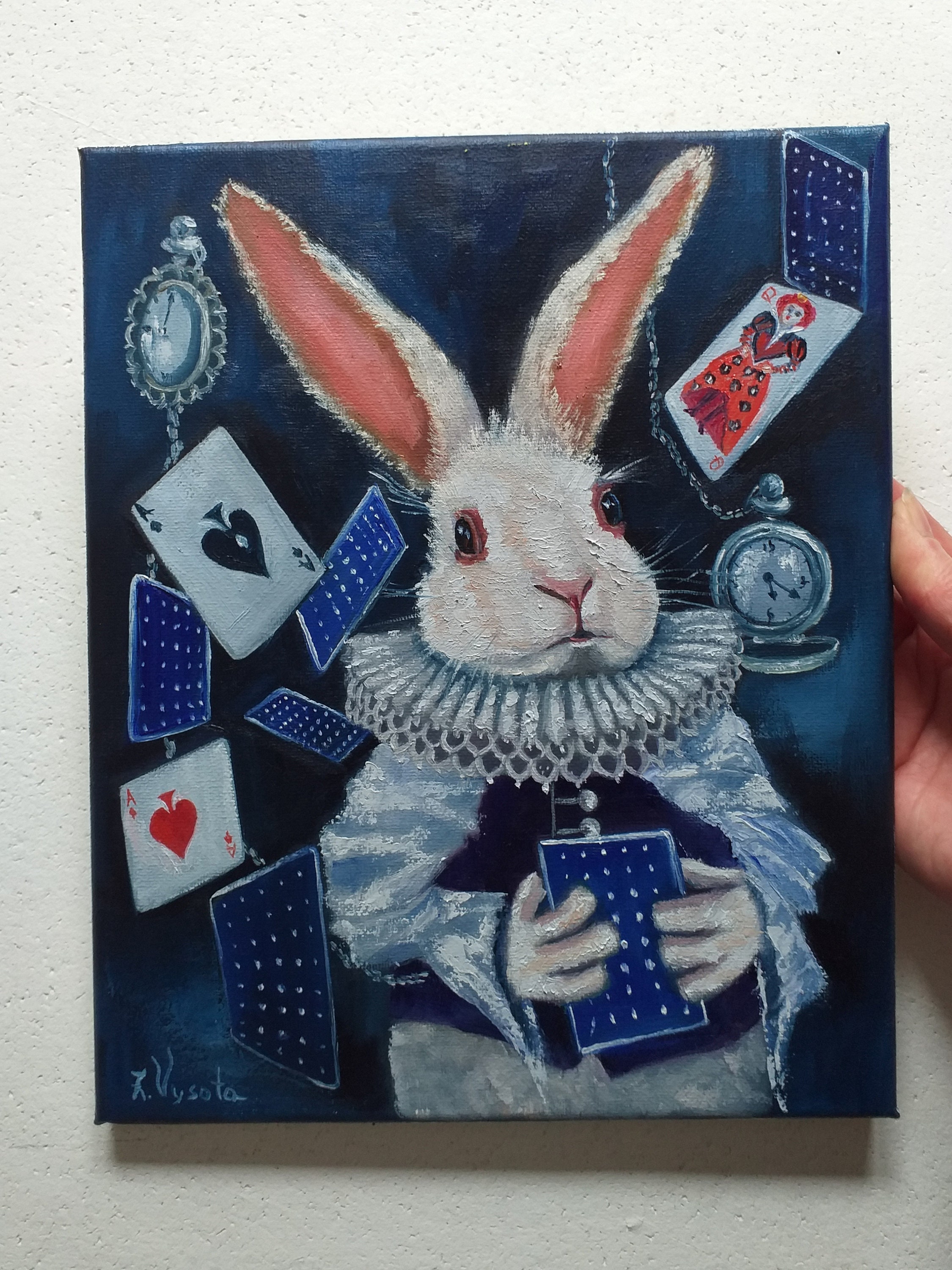 March Hare Alice in Wonderland Painting White Rabbit Original - Etsy