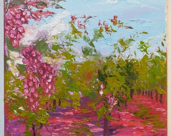 Vineyard Painting San Luis Obispo Original Art Landscape Oil Painting Canvas California Impasto Artwork 8" by 8" by ZinaPainting