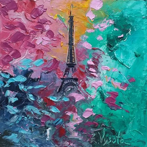 Eiffel Tower Painting Paris Original Art Cityscape Oil Painting Small Impasto Travel Gifts Artwork Impressionism Art 6&quot;by 6&quot; by ZinaPainting