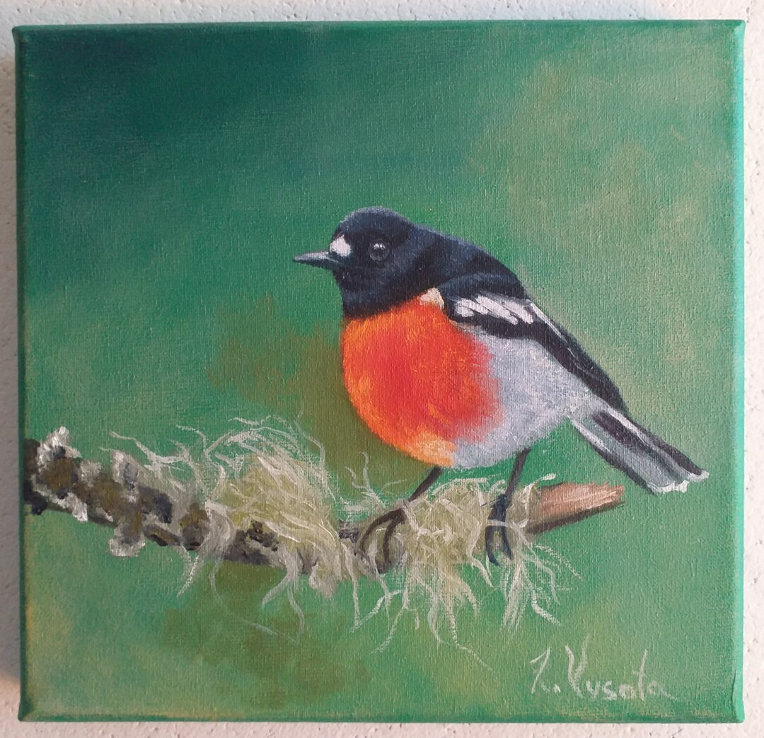 Red Bird Painting Wildlife Original Art Bird Oil Painting Canvas