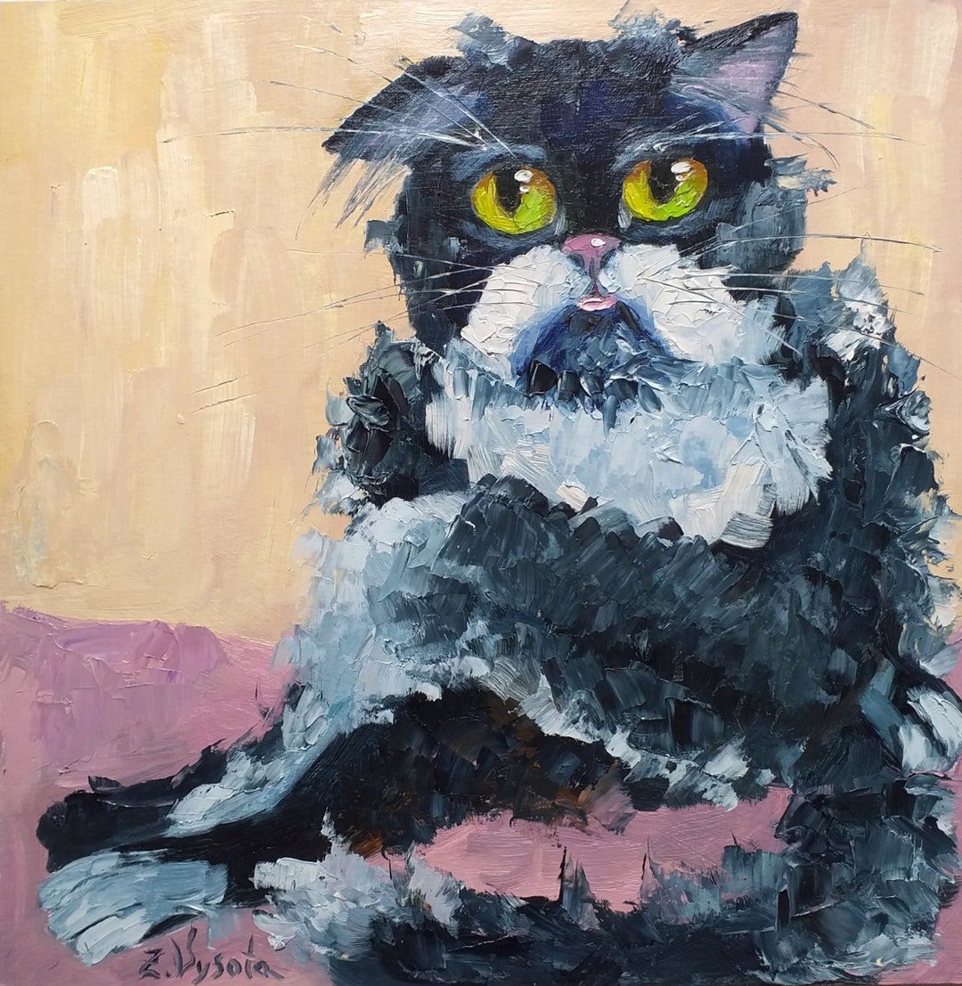 Black Cat Oil Painting Original Impasto Pet Portrait Art 12"by12 ...