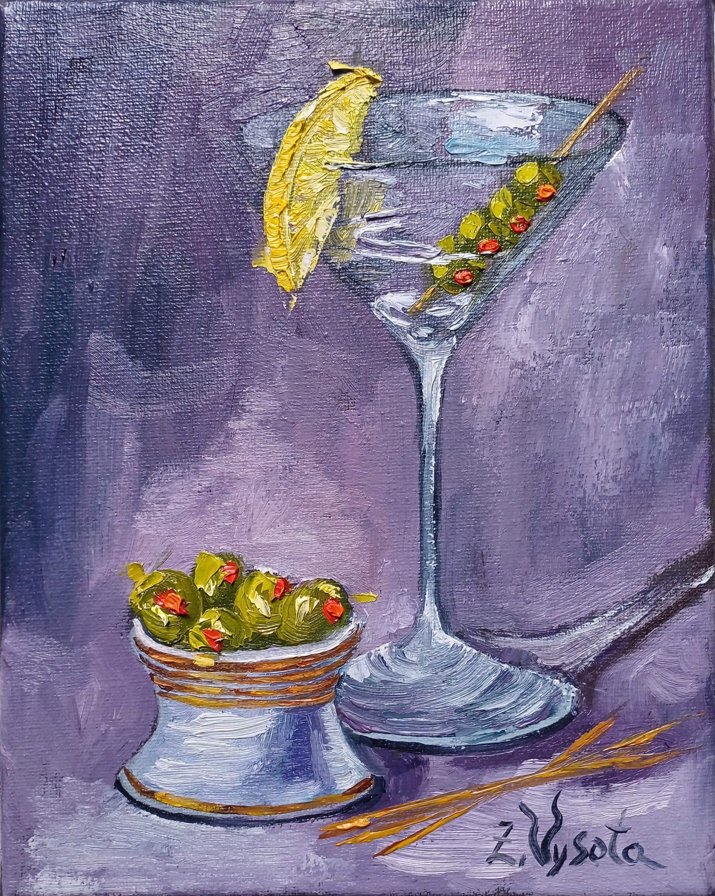 マティーニ油絵：オリジナルバーアート、キッチンカクテル