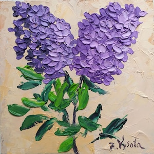 Lilac Painting Flowers Original Art Small Oil Painting Floral Still Life Purple Spring Fragrance Impasto Gifts Artwork 6&quot;x6&quot; by ZinaPainting