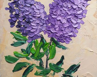 Lilac Painting Floral Still Life Kitchen Impasto Original Oil on Cardboard