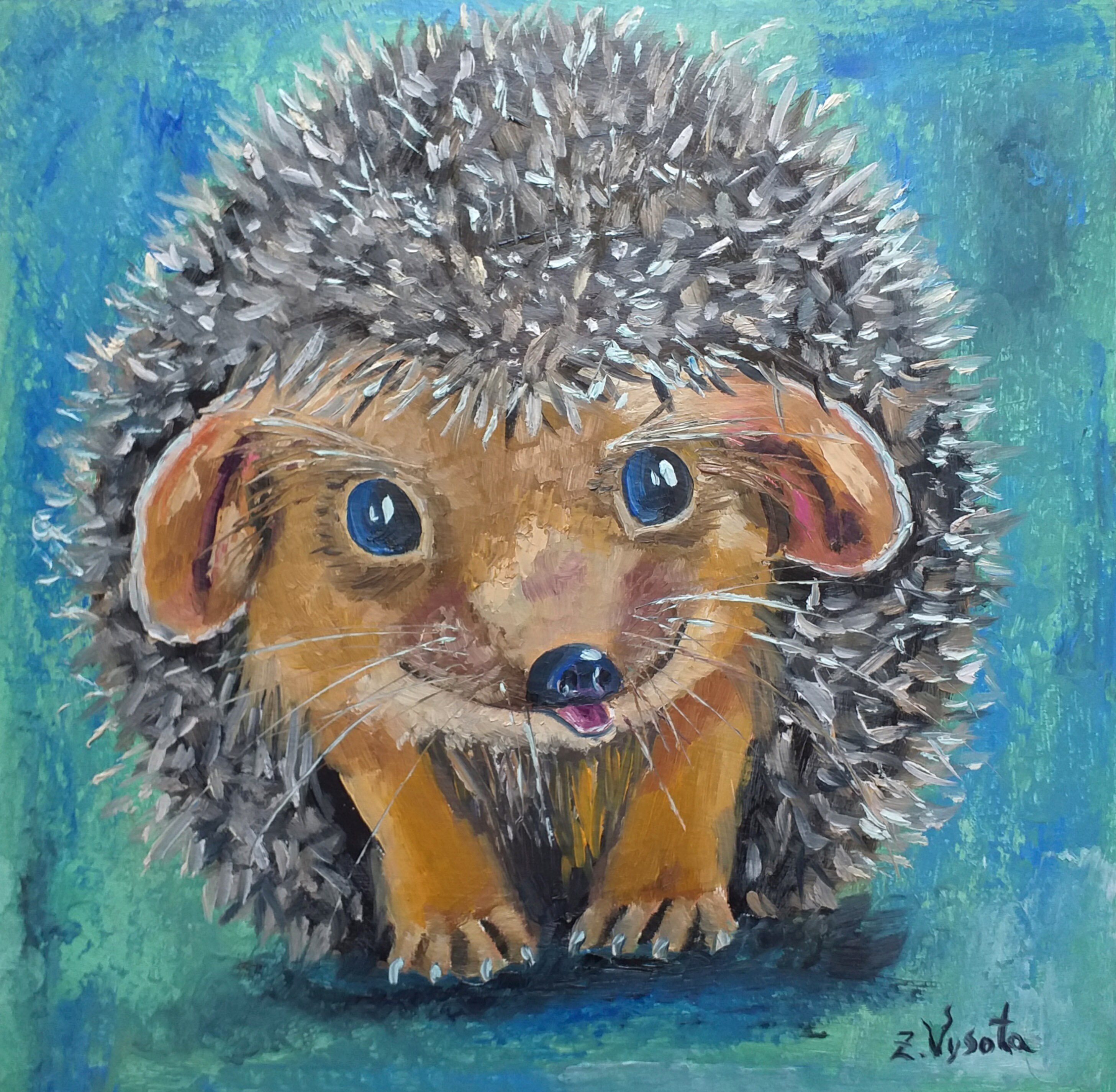 Hedgehog Painting Animal Original Art Hedgehog Oil Painting Colorful Wildlife Artwork Impressionism Gift Wall Art by 12"x12" by ZinaPainting