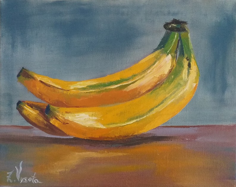 Banana Painting Fruit Original Art Food Oil Painting Canvas Etsy
