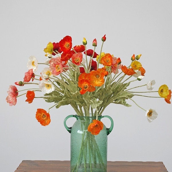 Poppy|1pcs with 4 Flowers|Table Centerpieces|Bride Bouquet|Artificial faux florals|Wedding Home Restaurant Hotel shop Decoration