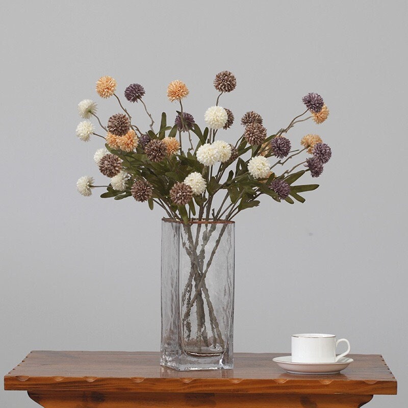 Grasses and Feathers Faux Floral Design With Burgundy Hydrangeas in Bamboo  Motif Vase 