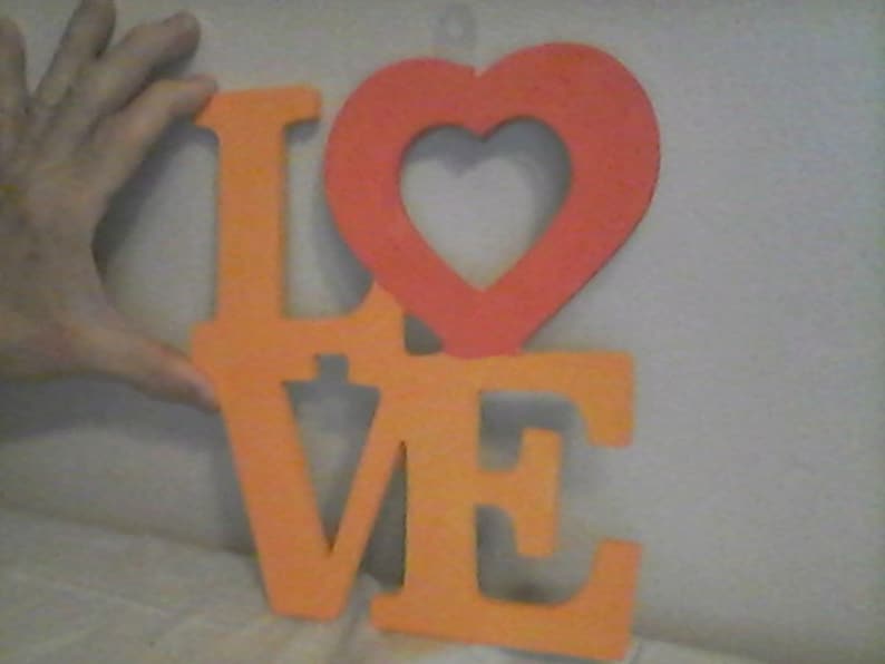 Arrow Father Arrow Through the Heart with LOVE Sign Red Set of Four Wooden Wall Plaques Pink and Blue. Orange Arrow Dad