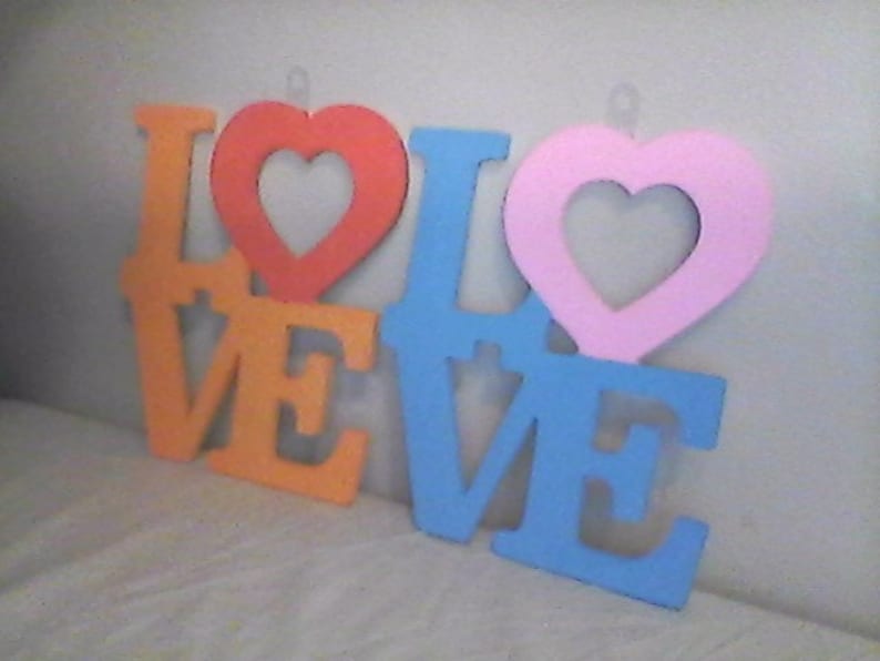 Arrow Father Arrow Through the Heart with LOVE Sign Red Set of Four Wooden Wall Plaques Pink and Blue. Orange Arrow Dad
