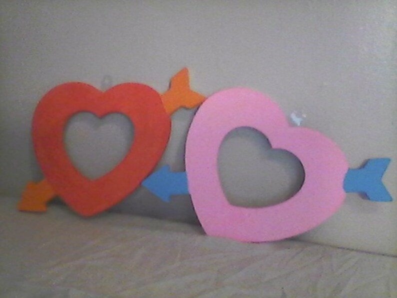 Arrow Father Arrow Through the Heart with LOVE Sign Red Set of Four Wooden Wall Plaques Pink and Blue. Orange Arrow Dad