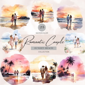 clipart de casal romântico em aquarela, pôr do sol praia png, casal de namorados png, clipart de casal, amor png, presentes para ela, dia dos namorados png, casal png