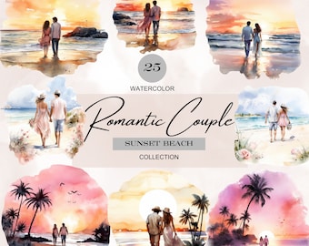 watercolor romantic couple clipart,sunset beach png,valentine couple png,couple clipart,love png, gifts for her,Valentines png,couple png