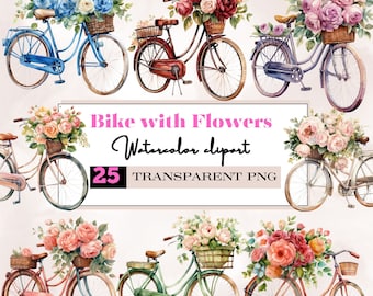 Bicicletta vintage ad acquerello con fiori png, clipart di fiori di bicicletta, bicicletta floreale png, bicicletta ad acquerello png, maglietta da bici per San Valentino, biglietto di nozze