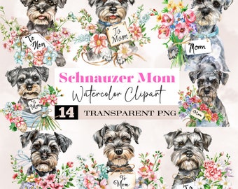 watercolor schnauzer mom png,schnauzer dog mom png.dog mama png,schnauzer flower png,miniature schnauzer clipart,gift for dog lover