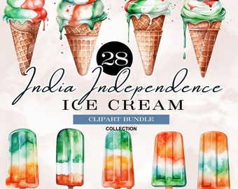 watercolor Ice Cream India Independence,India clipart,ice cream india flag,independence day png,ice cream png,india invitations