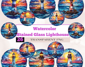 watercolor stained glass lighthouse png,round stained glass,lighthouse png,lighthouse night light scence,junk journal,lighthouse art