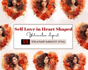 watercolor red self love in the heart shaped png,women self love,self love png,mental health png,meditation png,self love club png