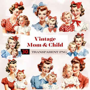 Aquarell Vintage Mama und Kind png,Mama und Tochter png,Mama und Kind Clipart,Retro Mama png,Retro Mutterschaft png,Mutterkarte png,Geschenk für Mama
