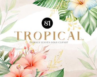 tropical watercolor clipart,tropical green gold clipart,tropical floral bouquet,tropical flowers png,tropical greenery png,tropical summer