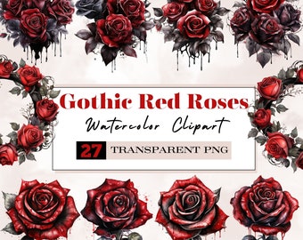watercolor gothic red rose clipart,red roses png,gothic roses,dark valentines png,dripping rose,gothic wreath clipart png,dark rose png
