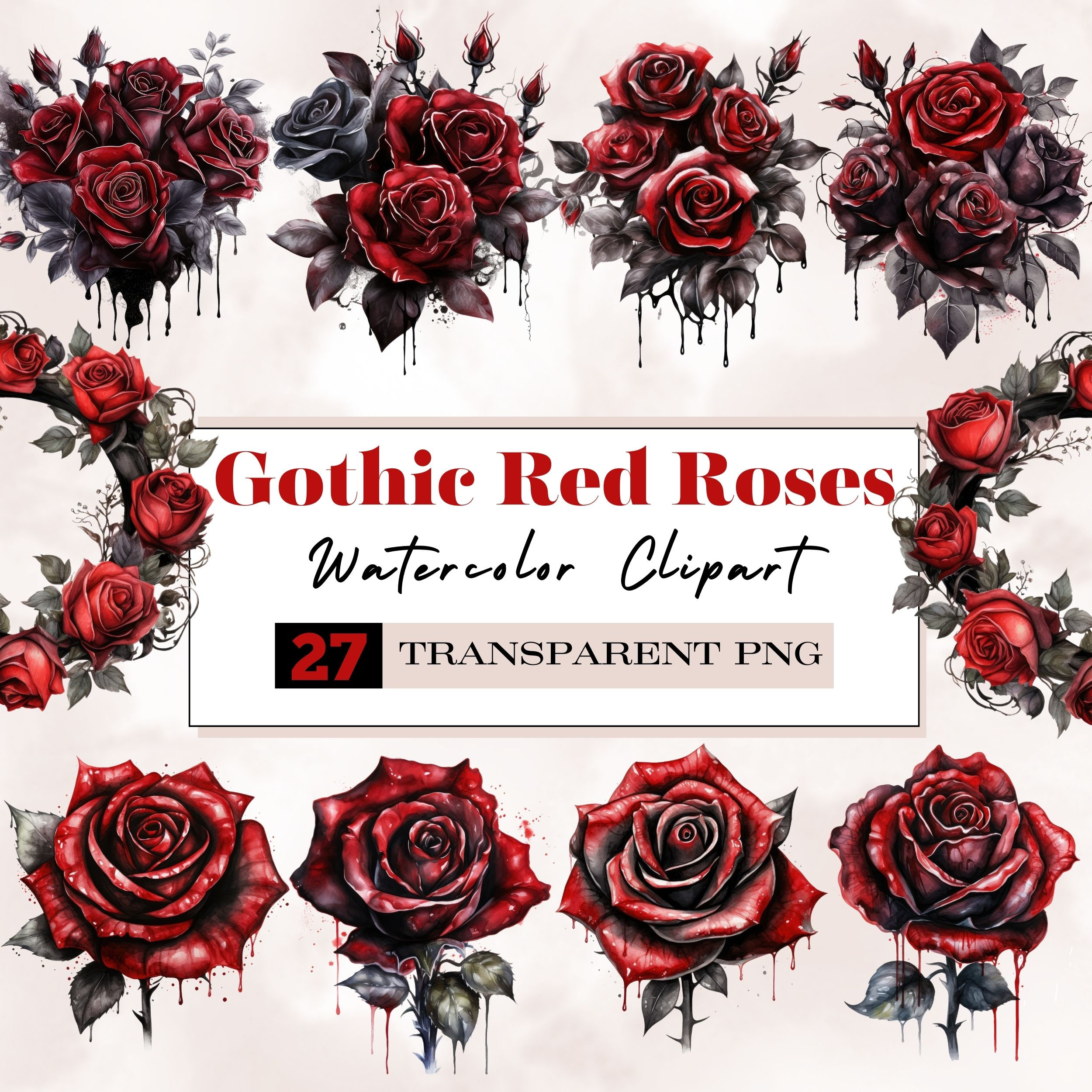 Watercolor Gothic Red Rose Clipart,red Roses Png,gothic Roses,dark