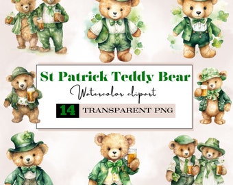 Watercolor St Patricks Day Teddy Bear png,teddy bear png,Bear leprechaun png, couple teddy bear irish clothes png,st patricks day lucky png