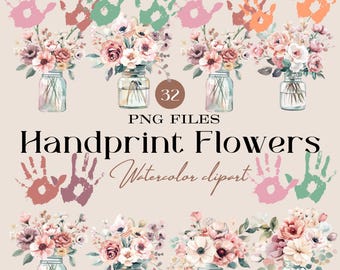 watercolor flower handprint,handprint flowers,teacher appreciation gift,teacher gifts,thank you handprint,handprint png,teacher floral