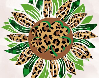 st patricks day sunflower png,western sunflower png,sunflower sublimation with clover png,sunflower png,leopard sunflower png