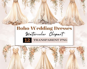 watercolor boho bride dress clipart,wedding dress boho,wedding dress clipart,just married clipart,boho wedding invitation