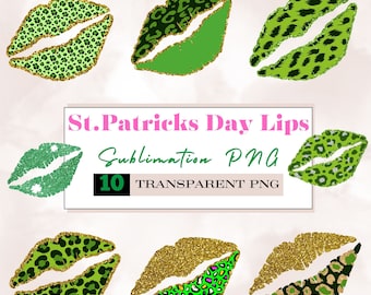 st patricks day lips,leopard lips png sublimation design,green leopard png,shamrock lips,green lips sublimation,st patrick sublimation